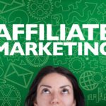 woman looking up in a background that reads affiliate marketing